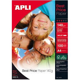 PAPEL FOTOGRAFICO BRILLO APLI A-4 140 G (100h) Ref 11804