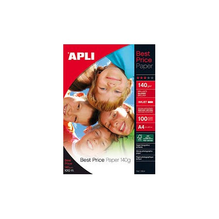 PAPEL FOTOGRAFICO BRILLO APLI A-4 140 G (100h)...